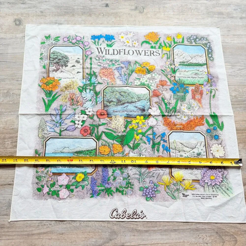 Vintage 1994 Wildflowers Bandana USA Floral Botanical Nature Cottagecore Western